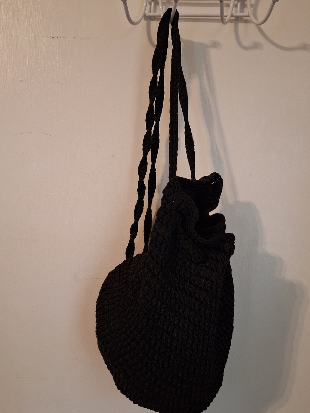 The Sak Black Crochet Drawstring Shoulder Bag
